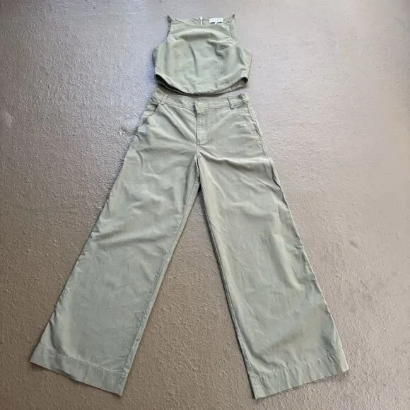 WAYF Green Two-piece Set Cropped Vest W back Zip & Wide-leg Oversized Pants Sz S - Picture 3 of 16